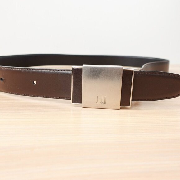 DUNHILL Belt Mens 36 90‎ Dark Brown Leather Italian Dress Formal Genuine MEDIUM - Picture 1 of 12